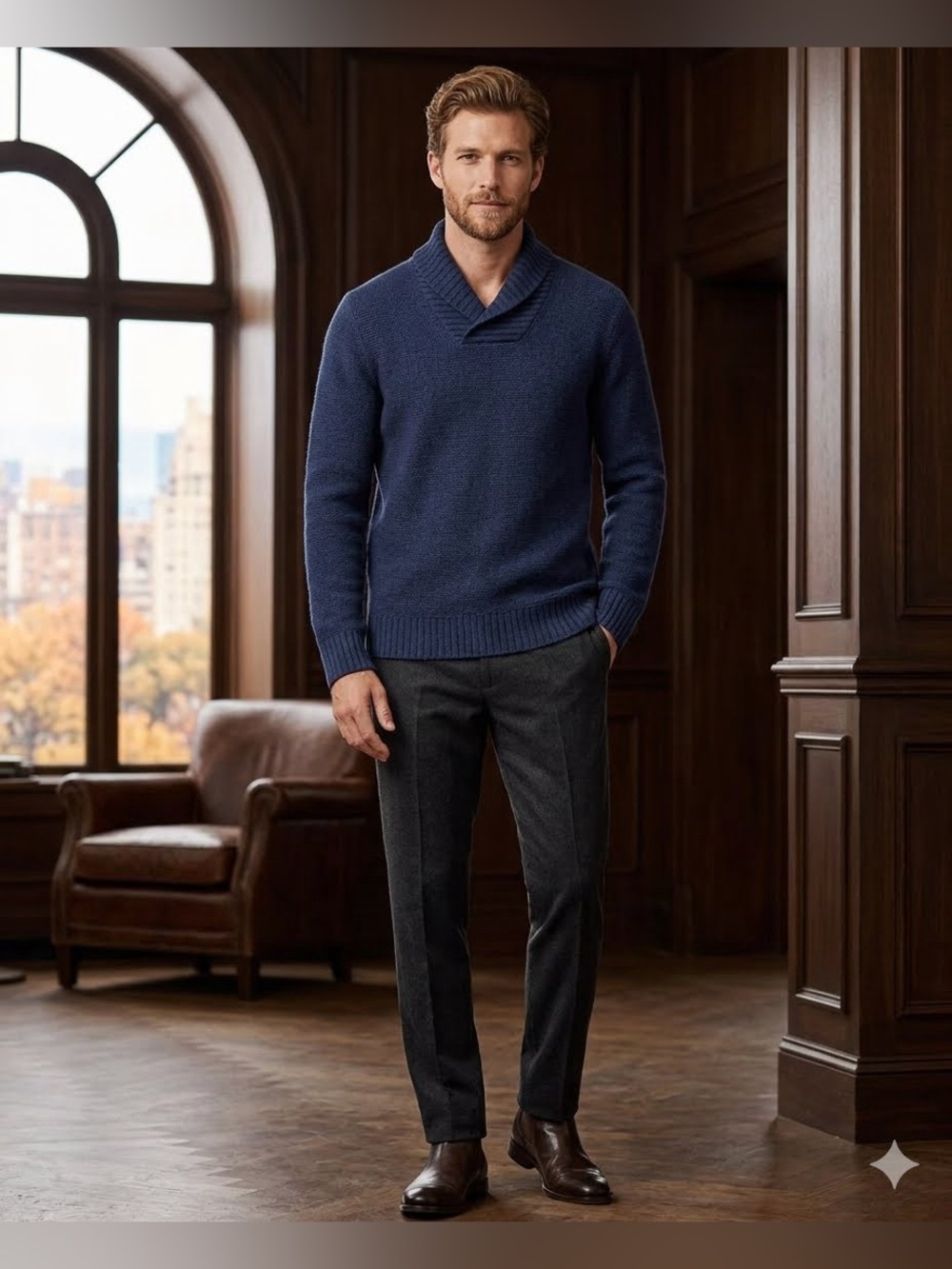 James Perse Los Angeles 100% Cashmere Shawl Collar Sweater Size 1 (S) Navy Blue